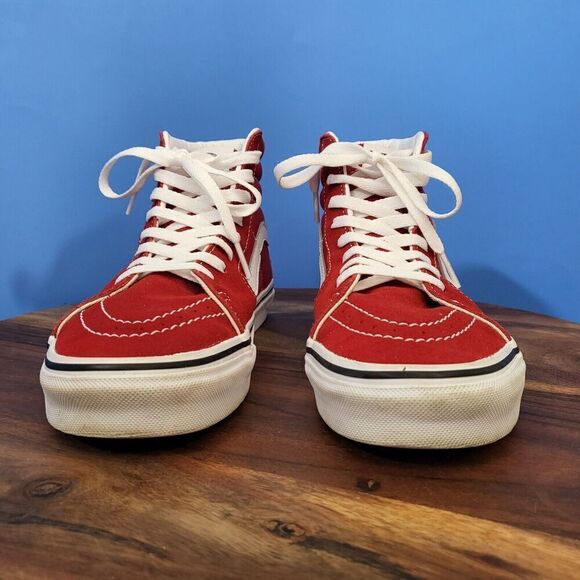 VANS Sk8-Hi Skate Shoe Size Women's 8.0, Men's 6.5 Hi-Top Suede Canvas Red EUC - Picture 3 of 12